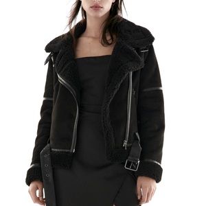 ZARA Double Faced Shearling Suede Moto Jacket